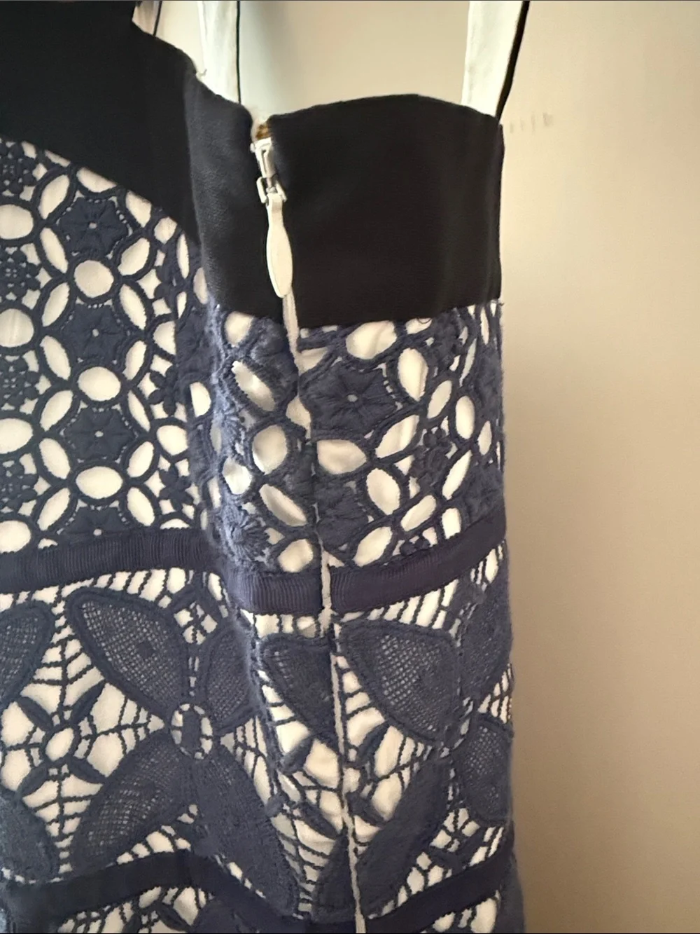 Tory Burch Blue and White Lace-Overlay Midi Dress